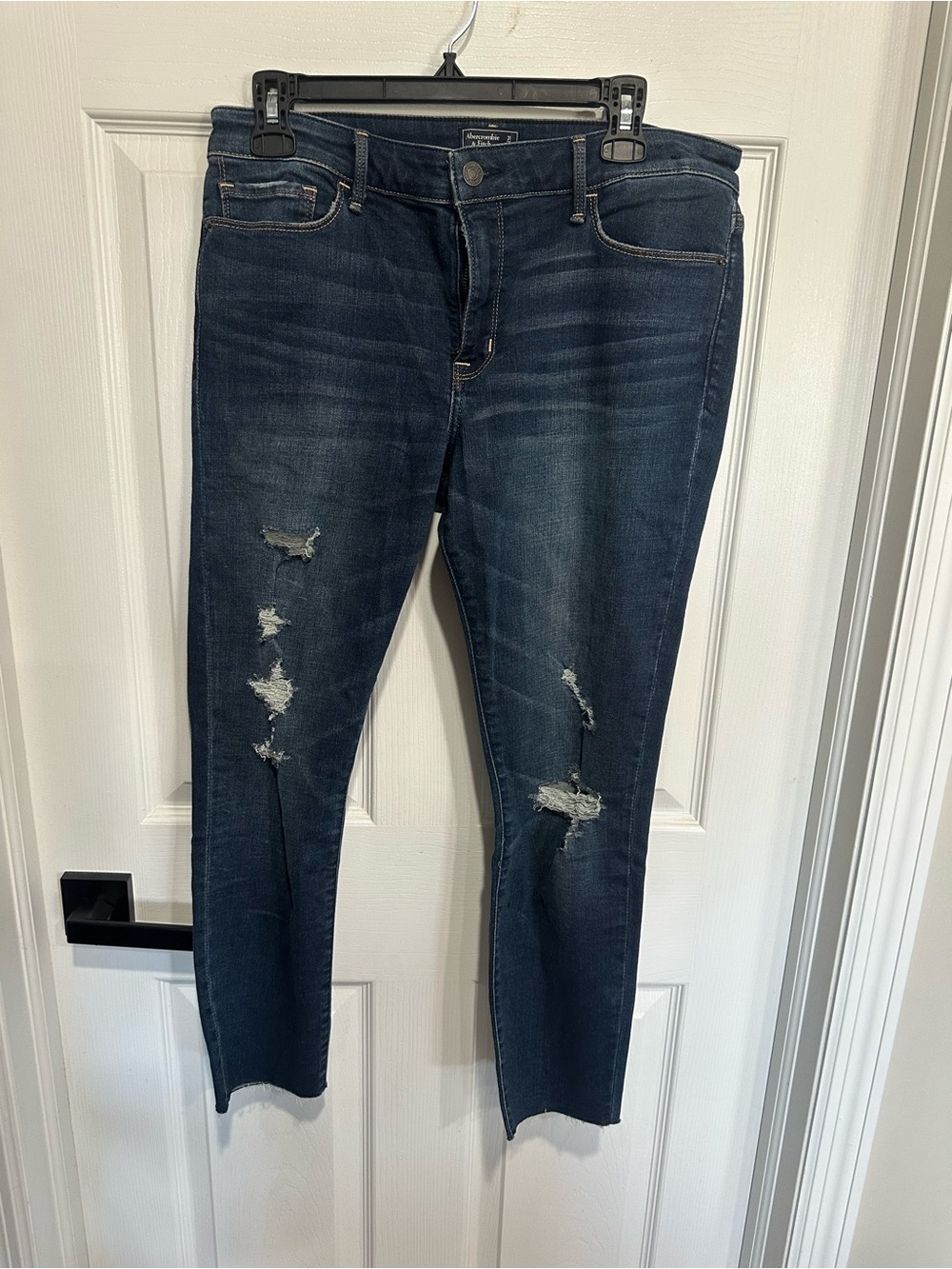 Abercrombie & Fitch Dark Indigo Skinny Jeans with Distressing